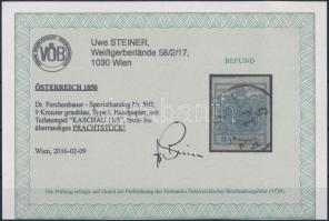 9kr HP I. grey blue "KAS(C)HAU" Certificate: Steiner 9kr HP I. szürkéskék "KAS(C)HAU&...