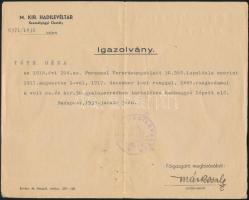 1939 Bp., A M. Kir. Hadilevéltár által kiállított rangot igazoló okmány