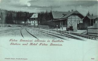 Tátralomnic, Tatranska Lomnica; Vasútállomás és szálloda. Schmidt Edgar kiadása / railway station, hotel (kis szakadás / small tear)