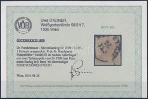 1kr HP I. narancsokker, lemezhiba a jobb oldali sasban "(NEU) BECSE" Certificate: Steiner ...