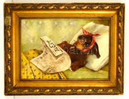 Dietrich Adolf (1869-1953): Betegen is csak "Az Est". Olaj, vászon, jelzett, keretben, 28×...