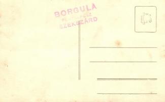 cca 1930 Szekszárd, Fő tér motorosokkal, motorkerékpárok, háttérben üzletek és Garay János szobor. B...