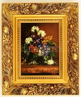 K.Zs jelzéssel: Virágcsendélet. Olaj, falemez, újszerű keretben, 18×13 cm