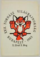 1983 XXII. Tornász Világbajnokság Budapest plakátja, rajta Dargay Attila Vuk figurájával, szélein kis szakadásokkal, 83x59 cm