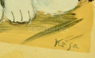 Kása jelzéssel: Fehér cicák. Gouache, papír, üvegezett keretben, 15×21 cm