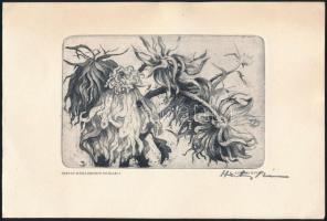 Hertay Mária (1932-): Kiállítási meghívón szereplő grafika. Rézkarc, papír, jelzett, 11x15 cm