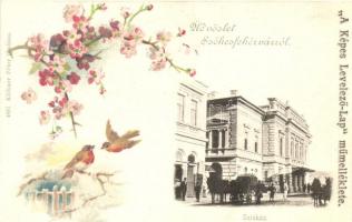 Székesfehérvár, színház. Klökner Péter kiadása, a Képes Levelező-Lap műmelléklete. floral Art Nouveau litho