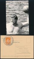 1937, 1970 Vízipóló fotólap + emlékbélyegzés, 2 db, 14x10 cm