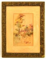 Santhó jelzéssel: Őszi lombok, akvarell, papír, paszpartuban, díszes fa keretben, 28×16,5 cm