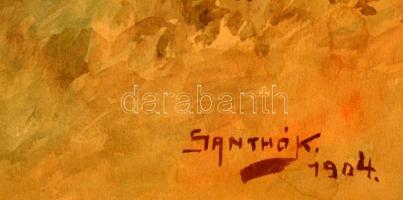 Santhó jelzéssel: Őszi lombok, akvarell, papír, paszpartuban, díszes fa keretben, 28×16,5 cm