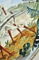 Jelenetes mázas falitányér, kézzel festett, jelzett (Miskolcz / Dávid-csillag), kopásokkal, d: 39 cm