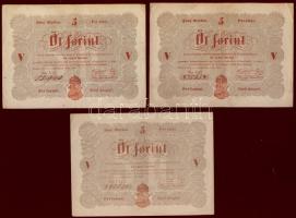 1848. 5Ft "Kossuth bankó" barna alaptípus (3x) T:II/III+