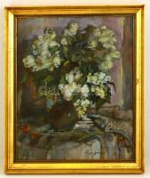 Pirk János (1903-1989): Virágcsendélet. Olaj, karton, jelzett, üvegezett keretben, 60×50 cm