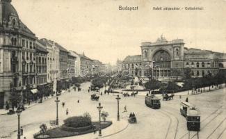 Budapest VII. Keleti pályaudvar, villamosok, fogorvosi rendelő, Baross szobor (EK)