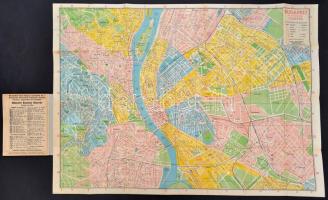 1942 Budapest útmutatója a belterület térképével, villamos és autóbusz kisszakasz határok jelzésével, térkép:50x70 cm+füzet: 50 p. Bp., Aczél Testvérek./ 1942 Map and legend of Budapest.
