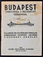 1942 Budapest útmutatója a belterület térképével, villamos és autóbusz kisszakasz határok jelzésével...