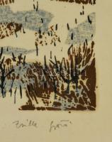 Zsille Győző (1925-):Téli táj. Színes linó, papír, jelzett, üvegezett keretben, 25×34 cm