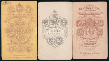 cca 1880 3 db vizitkártya méretű fotó különböző műtermekből (Doctor és Kozmata, Ellinger, Koller &am...