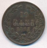 Románia 1867. 10b Cu Heaton T:2,2- ph.  Romania 1867. 10 Bani Cu Heaton C:XF,VF edge error Krause KM#4.1