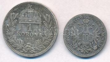 1915. 1K Ag Ferenc József + Ausztria 1870. 10kr Ag Ferenc József T:2,2-