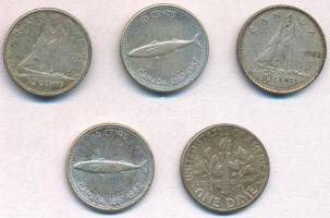Vegyes: Amerikai Egyersült Államok 1957. 1d Ag "Roosevelt" + Kanada 1953-1967. 10c Ag (4x)...