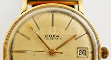 Doxa 14K arany automata karóra, modern fém szíjjal. Naptáros kivitel. Működő állapotban, d: 3,5 cm /...