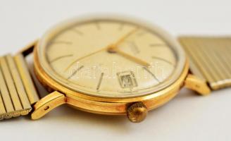 Doxa 14K arany automata karóra, modern fém szíjjal. Naptáros kivitel. Működő állapotban, d: 3,5 cm /...