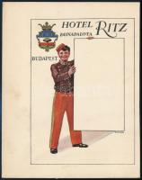 cca 1930-1940 Biczó András (1888-1957): Hotel Ritz Dunapalota Budapest illusztrált menükártyalap, üres, 16x12 cm.