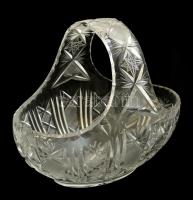 Ólomkristály kosár és váza, csiszolt, jelzés nélkül, hibátlan, m: 15 és 18 cm