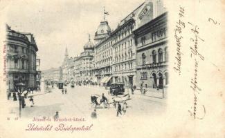 Budapest VIII. József és Erzsébet körút, Hotel Rémi szálloda, M. kir. Technológiai Iparmúzeum, villamosok. D. Halberstadt kiadása (EK)