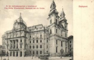 Budapest V. M. kir. Tudományegyetem a templommal, villamos
