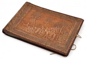 1937 Olaszországi és líbiai családi körutazás fotóalbuma, 147 fotóval, illusztrált vászon fotóalbumb...