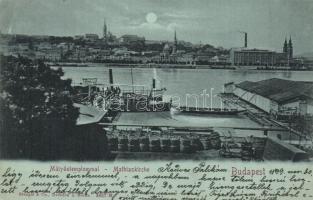 1899 Budapest I. Mátyás templom, rakpart, gőzhajó (EK)