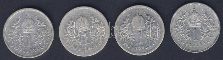 Ausztria 1893, 1894, 1895, 1914 4klf 1K Ag T:2,2/3,3+
