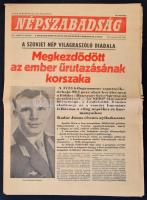 1961 Népszabadság XIX .évf. 88. szám, 1961. április 13. csütörtöki kiadása Gagarin űrutazásáról, és az emberi űrutazás korszakának megindulásáról