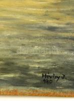 Hévizy jelzéssel: Dombos vízpart, olaj, karton, 35,5×51 cm