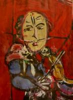 Tóth Ernő (1949- ): Bohóc, olaj, karton, jelzett, üvegezett keretben, 25×20 cm