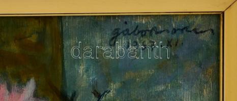 Gábor Móric (1889-1987): Virágcsendélet, olaj, falemez, jelzett, fa keretben, 47×31 cm