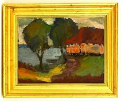 Farkas Lídia (1910-1985): Révház, olaj, farost, jelzett, fa keretben, 28,5×38 cm