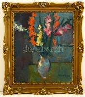 Csombók jelzéssel: Virágcsendélet, olaj, vászon kartonon, díszes keretben, 57,5×48 cm