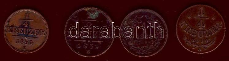 Ausztira/magyar verdejel 1851B 1/4Kr T:2 + 1851B 1/2Kr T:3 ü + Magyarország 1868 1Kr T:2/3 + Ausztria 1816A 1/4Kr T:2/3