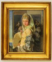 Czencz János (1885-1960): Női félakt. Olaj, karton, jelzett, üvegezett keretben, 33×28 cm