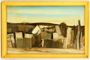 Kalló László (1925- ): Őszi táj, olaj, farost, jelzett, üvegezett fa keretben, 47×77 cm
