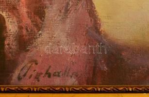 Pirhalla Nándor (1884-?): Öltözködő lány akt. Olaj, vászon, jelzett, üvegezett keretben, 34×30 cm