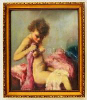 Pirhalla Nándor (1884-?): Öltözködő lány akt. Olaj, vászon, jelzett, üvegezett keretben, 34×30 cm