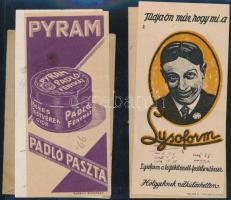 1920-1930 4 db céges reklámcédula + gyógyszerész boríték