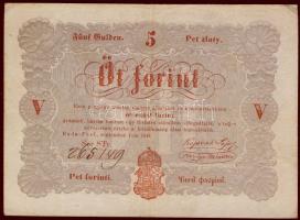 1848. 5Ft "Kossuth bankó" vörösbarna ritkább hátlapi második sorban ékezet + ékezet román nyelvű variánssal T:II