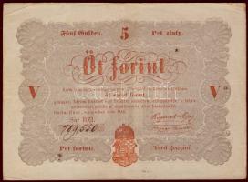 1848. 5Ft "Kossuth bankó" vörösbarna ritkább hátlapi második sorban ékezet + ékezet román nyelvű variánssal T:II