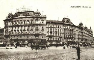 Budapest VI. Berlini tér (Nyugati tér), Krayer E. és Társa üzlete, Vígszínház kávéház, villamos (EK)