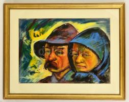 Maszelka János (1929-2003): Székely házaspár. Pasztell, papír, jelzett, üvegezett keretben, 41×58 cm